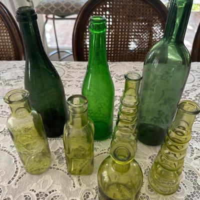 GREEN GLASS BOTTLE LOT