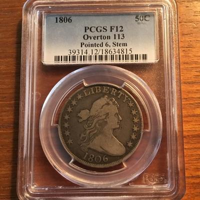 Very Rare 1806 50C Draped Bust Half Dollar Pointed 6, Stem, O-113, T-13, R.6