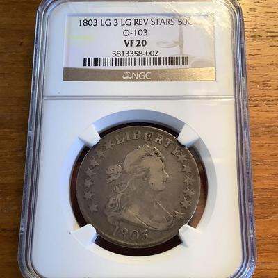 1803 50C Large 3, Large Reverse Stars, O-103, T-3, R.2, VF20