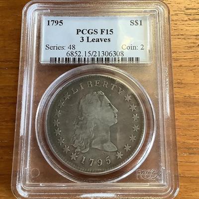 1795 $1 FLOWING HAIR SILVER DOLLAR 3 LEAVES PCGS F 15