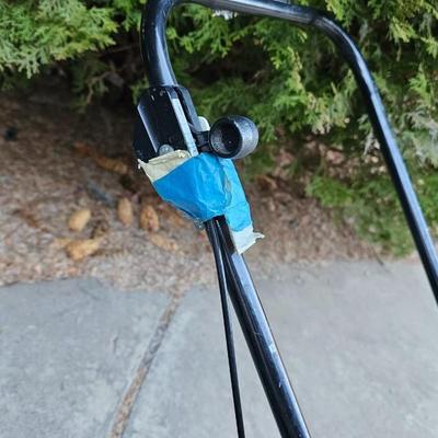 Vintage metal two-wheel Yard & Country Garden cart and fertilizer Spreader