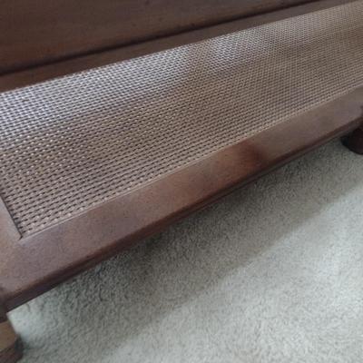 Solid Wood Coffee Table with Glass Top and Cane Bottom Shelf