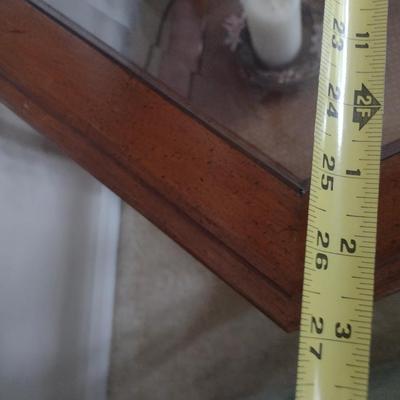 Solid Wood Six-Sided Side Table with Glass Top and Cane Bottom Shelf