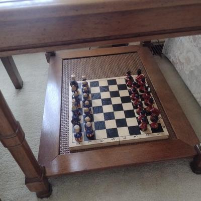 Solid Wood Rectangle Side Table with Glass Top and Cane Bottom Shelf Choice A (No Contents)