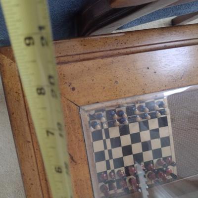Solid Wood Rectangle Side Table with Glass Top and Cane Bottom Shelf Choice A (No Contents)