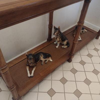 Two Tier Window of Sofa Table with Glass Top and Lower Cane Shelf (No Contents)