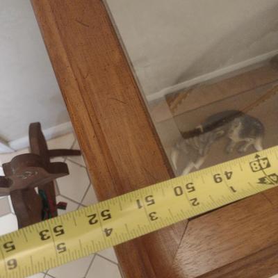 Two Tier Window of Sofa Table with Glass Top and Lower Cane Shelf (No Contents)