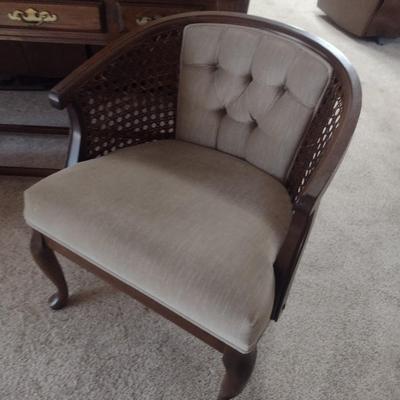 Mid Century Curved Button Back Chair with Cane Arm Rests