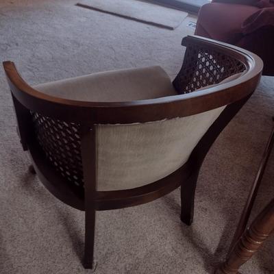 Mid Century Curved Button Back Chair with Cane Arm Rests