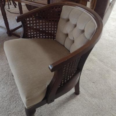 Mid Century Curved Button Back Chair with Cane Arm Rests
