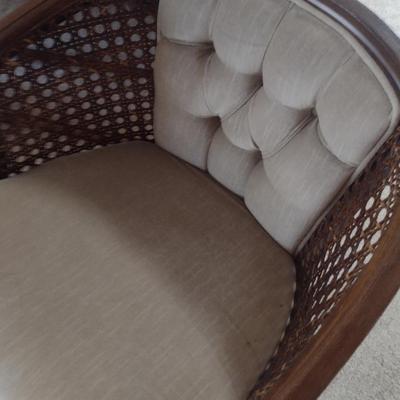 Mid Century Curved Button Back Chair with Cane Arm Rests
