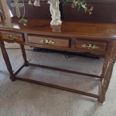 Three Drawer Mahogany Finish Sofa Table (No Contents)