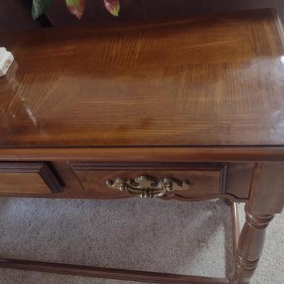 Three Drawer Mahogany Finish Sofa Table (No Contents)