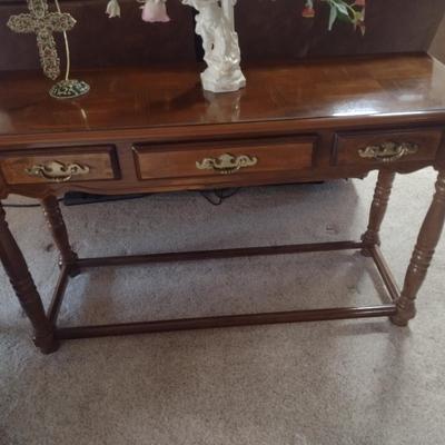 Three Drawer Mahogany Finish Sofa Table (No Contents)