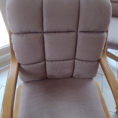 Set of Four Oak Frame Fabric Upholstered Dining Chairs on Castors Choice A