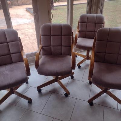 Set of Four Oak Frame Fabric Upholstered Dining Chairs on Castors Choice B