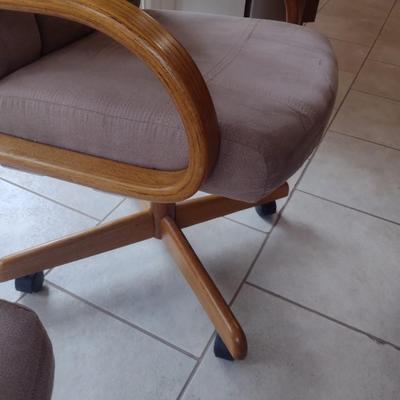 Set of Four Oak Frame Fabric Upholstered Dining Chairs on Castors Choice B