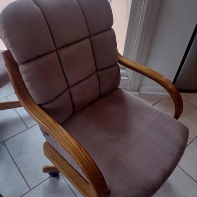Set of Four Oak Frame Fabric Upholstered Dining Chairs on Castors Choice B