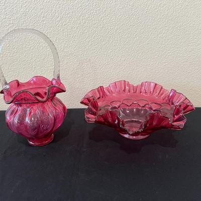 2 Pieces Fenton Cranberry Glass