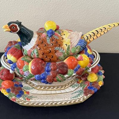 Fitz and Floyd Huntington Pheasant Soup Toureen with Ladle