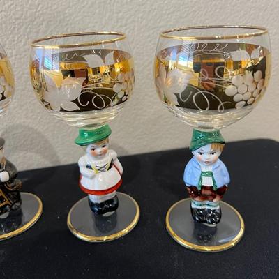 Vintage 6pc Hummel Goebel Figurine Wine Glasses