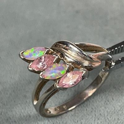 Pink Opal and CZ sterling silver ring 8