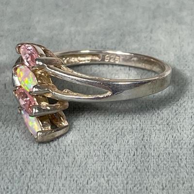 Pink Opal and CZ sterling silver ring 8