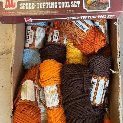 Box of Rug Yarn and Speed Tufting Tool