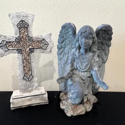 Angel and Cross Yard Decor