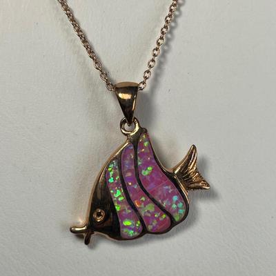 Pink Opal in Rose Gold over Sterling silver necklace