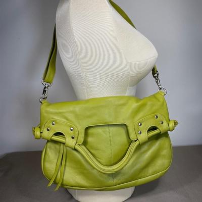 New green pebble leather crossbody