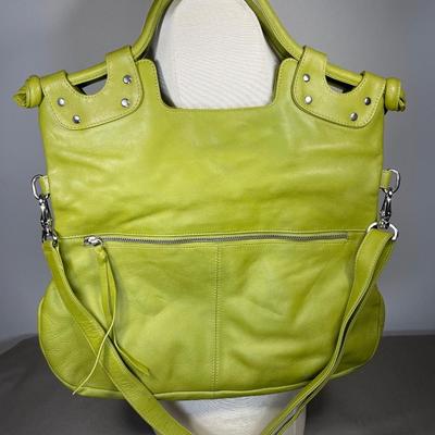 New green pebble leather crossbody