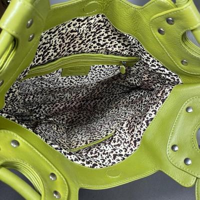 New green pebble leather crossbody