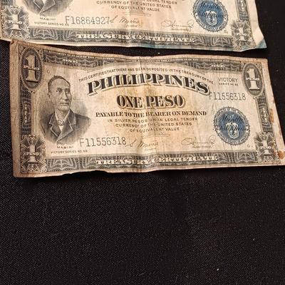 THREE 1940'S PHILIPPINES ONE PESO VICTORY SERIES NO 66