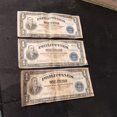 THREE 1940'S PHILIPPINES ONE PESO VICTORY SERIES NO 66