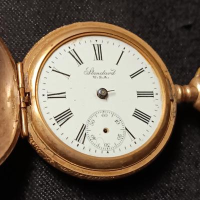 GOLD-TONE POCKET WATCH AND POCKET WATCH CASE FOR REPAIR