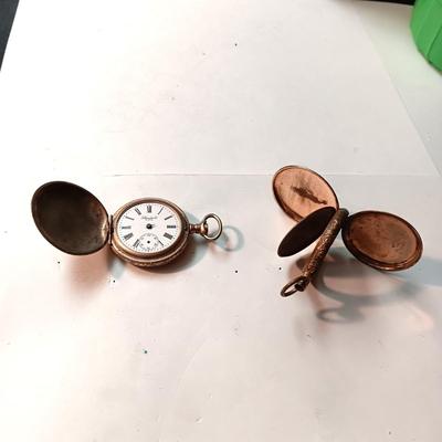 GOLD-TONE POCKET WATCH AND POCKET WATCH CASE FOR REPAIR
