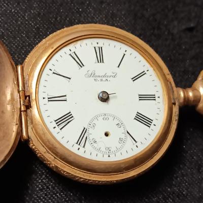 GOLD-TONE POCKET WATCH AND POCKET WATCH CASE FOR REPAIR