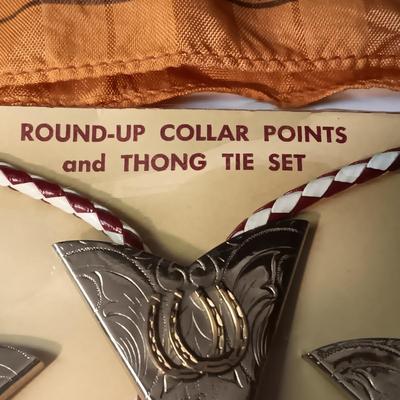 EARLY CHEYENNE FRONTIER DAYS SCARF, ROUND UP COLLAR POINTS & THONG TIE SET