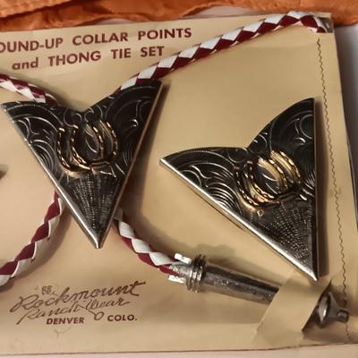 EARLY CHEYENNE FRONTIER DAYS SCARF, ROUND UP COLLAR POINTS & THONG TIE SET
