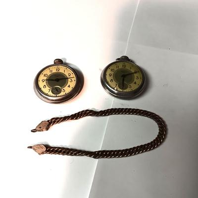 2 WESTCLOX POCKET WATCHES AND A GOLD-TONE CHAIN