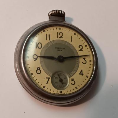 2 WESTCLOX POCKET WATCHES AND A GOLD-TONE CHAIN