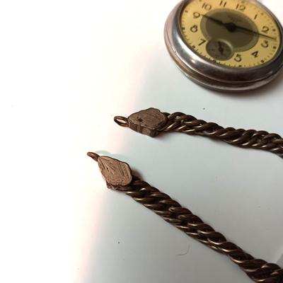 2 WESTCLOX POCKET WATCHES AND A GOLD-TONE CHAIN