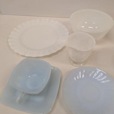 Fire King Azurite Square Plate & Cup & Fire King Bowls