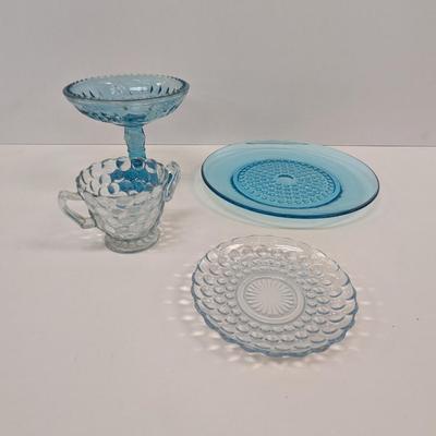 Vintage Pale Blue Anchor Hocking Glassware Hazel Atlas Capri Hobnail Plate