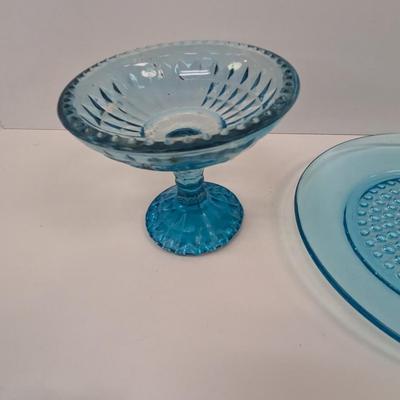 Vintage Pale Blue Anchor Hocking Glassware Hazel Atlas Capri Hobnail Plate