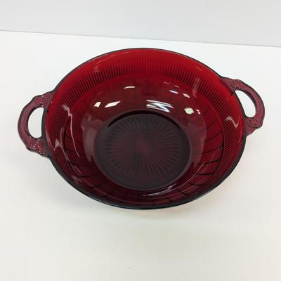 Anchor Hocking Coronation Red Glass Handled Bowl