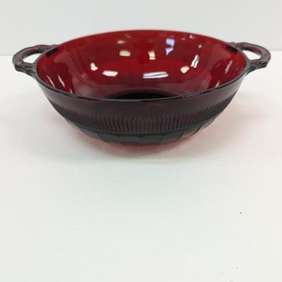 Anchor Hocking Coronation Red Glass Handled Bowl