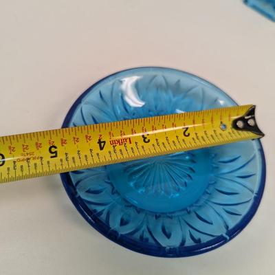 Hazel Atlas Capri Electric Blue Gothic Glass Trinket Dish & Glass