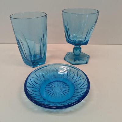 Hazel Atlas Capri Electric Blue Gothic Glass Trinket Dish & Glass